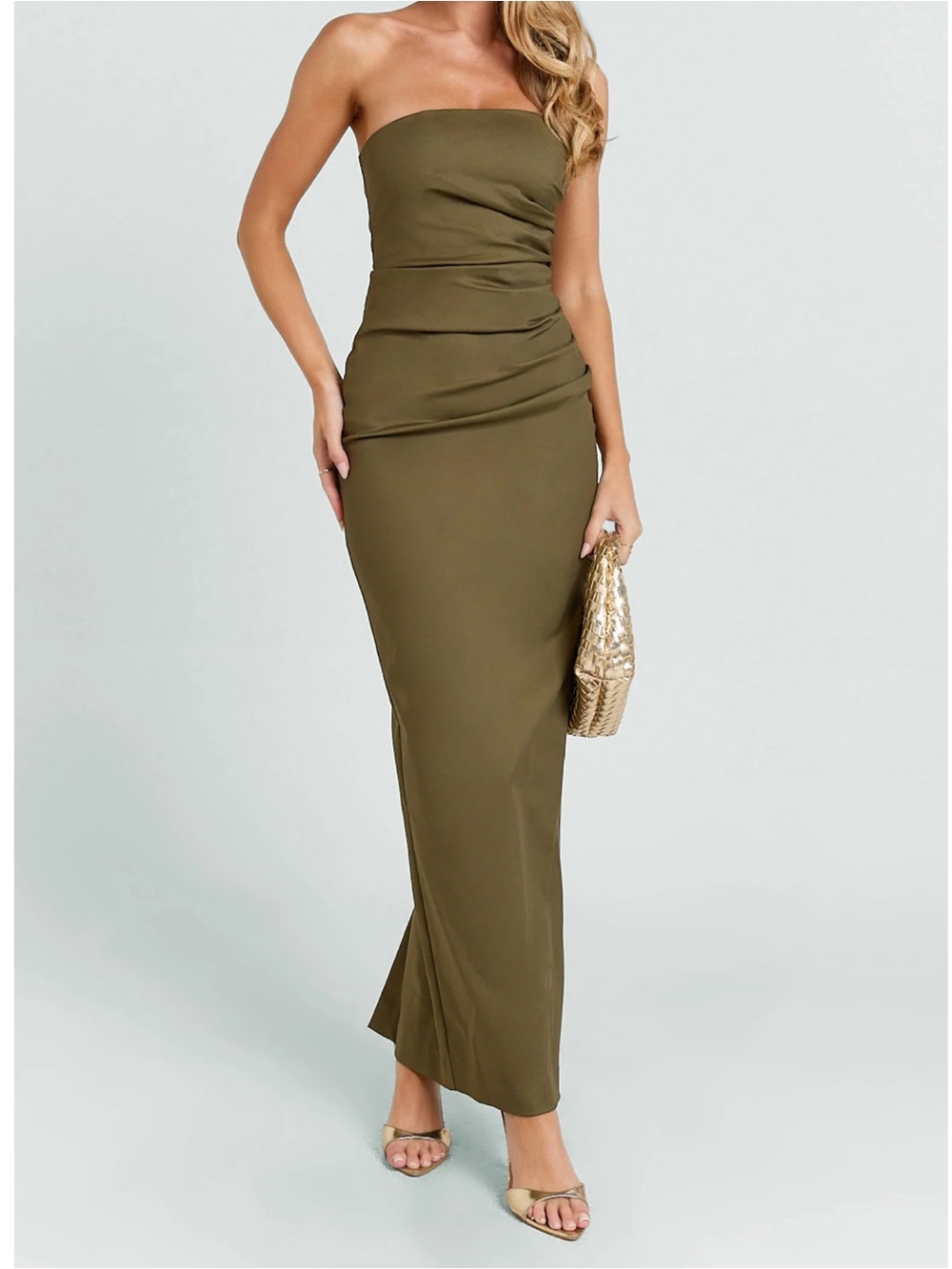 Showpo Olive Strapless Maxi Dress
